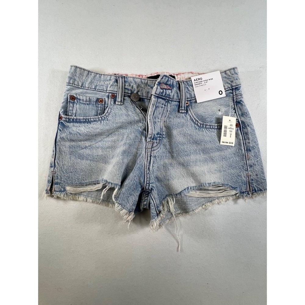 Aeropostale Vintage High Rise Shorty Crossover Jean Shorts Light Wash Size 0